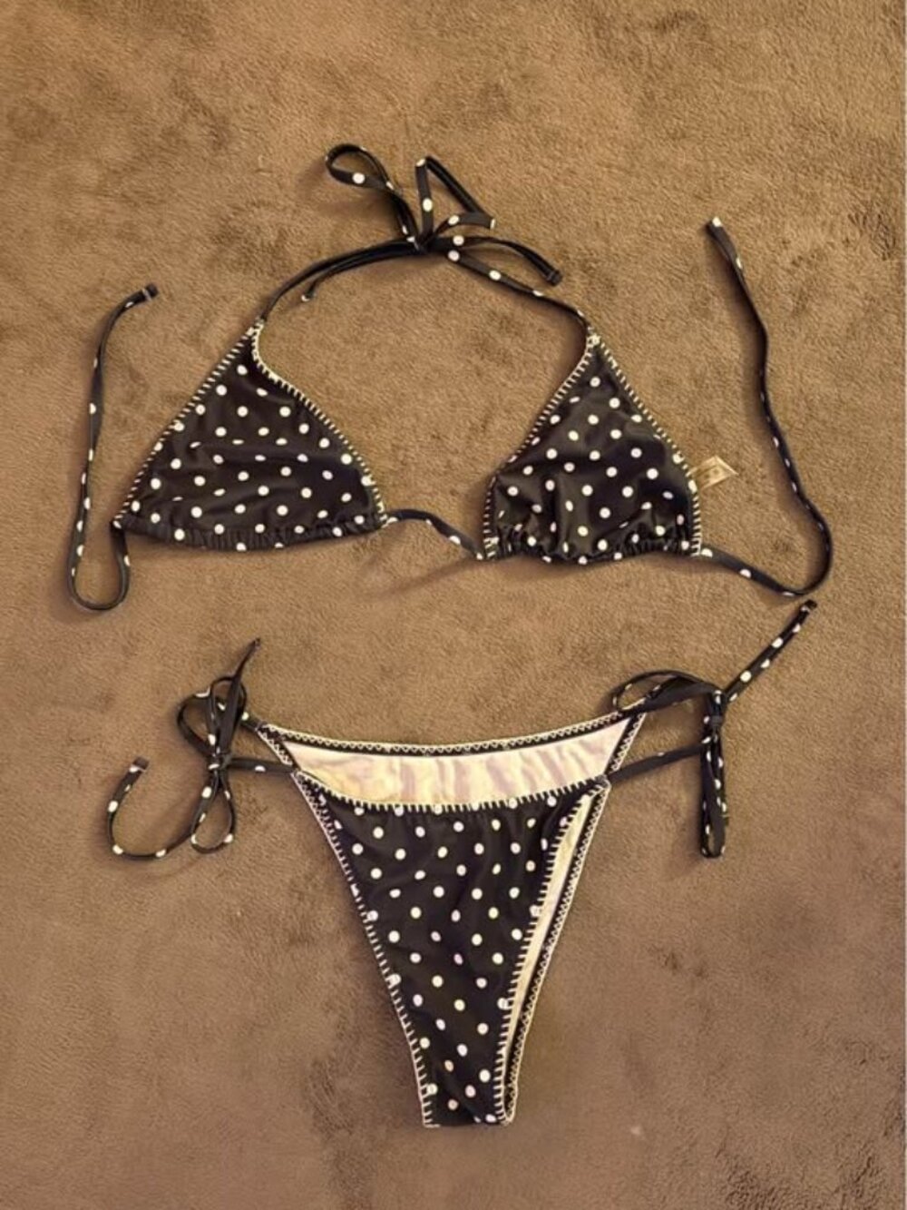 Navy Blue Polka Dot Bikini Set Size L